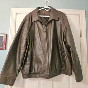 St Johns Bay Mens Classic Dark Brown Leather Jacket XXL Lined Zip Front Pockets